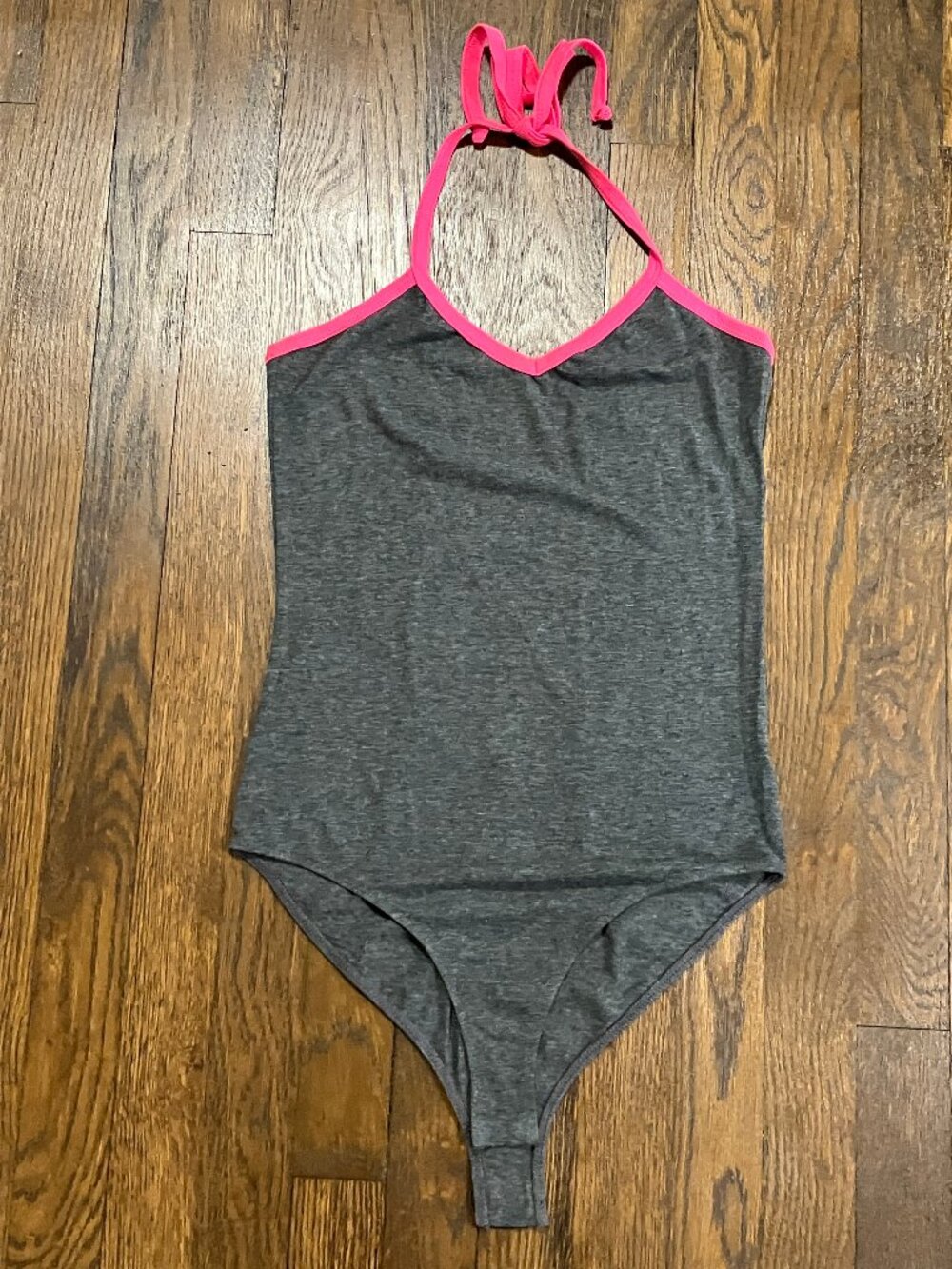 Forever 21 halter neck dark gray hot pick trim bodysuit Small